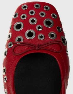 Leder-Ballerinas mit Metall-Ösen