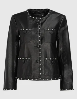 Lederjacke mit Nieten und verzierten Knöpfen