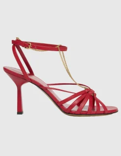 Leder-Riemchen-Sandalen mit Kettendetail