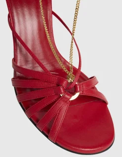 Leder-Riemchen-Sandalen mit Kettendetail
