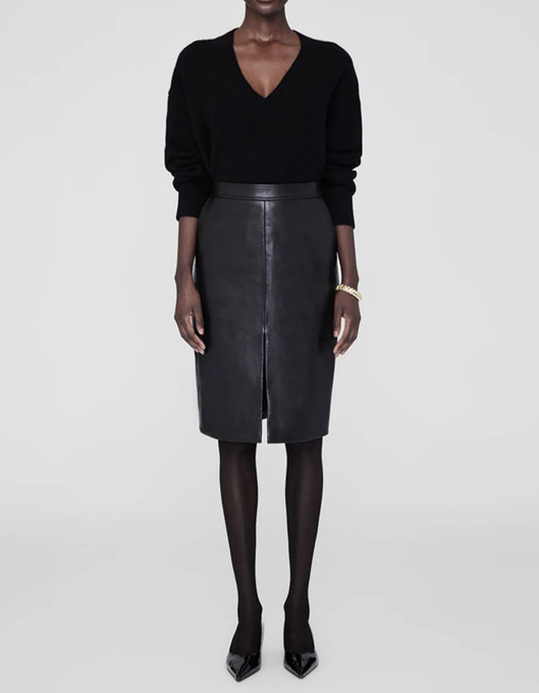 Leder-Rock Tyra mit Schlitz