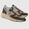 Leder-Sneaker mit Glitter-Detail