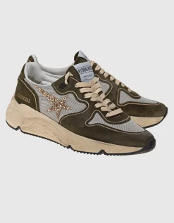 Leder-Sneaker mit Glitter-Detail