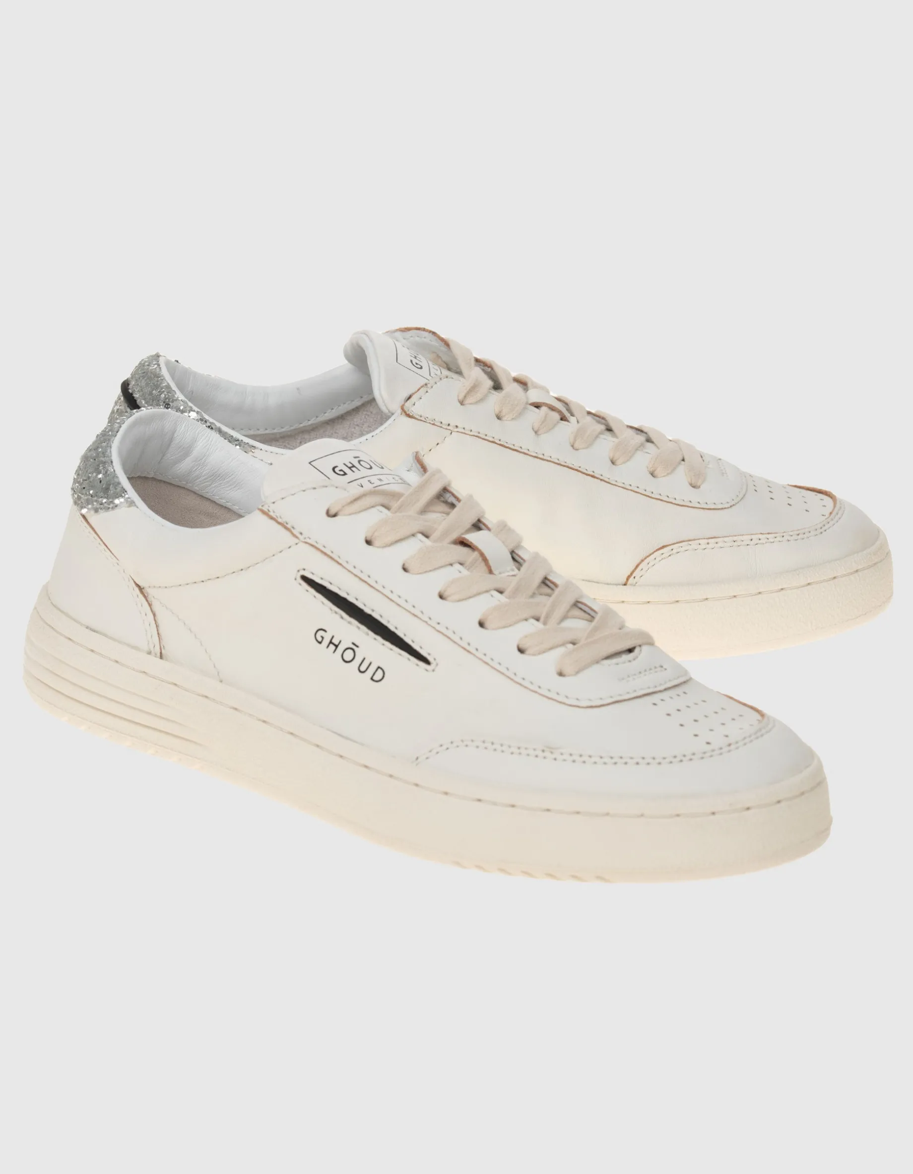 Leder-Sneaker mit Glitter-Detail