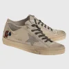 Leder-Sneaker mit Perlenstickerei