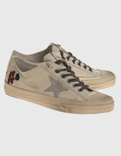 Leder-Sneaker mit Perlenstickerei
