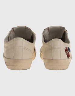 Leder-Sneaker mit Perlenstickerei