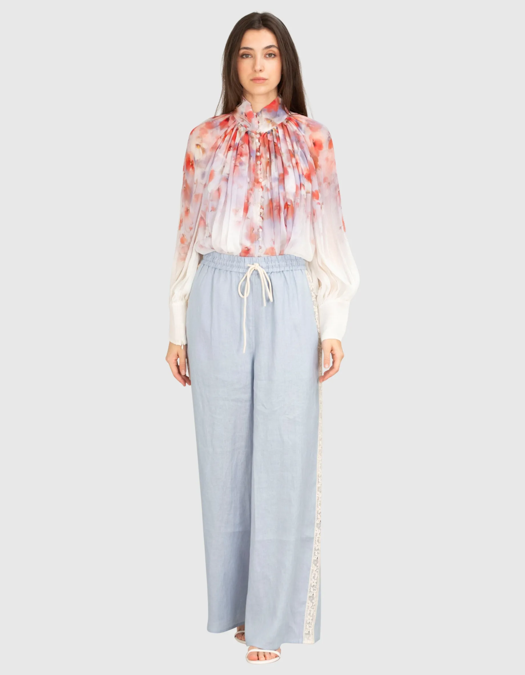 Leinen Hose Everley mit Spitzen-Detail