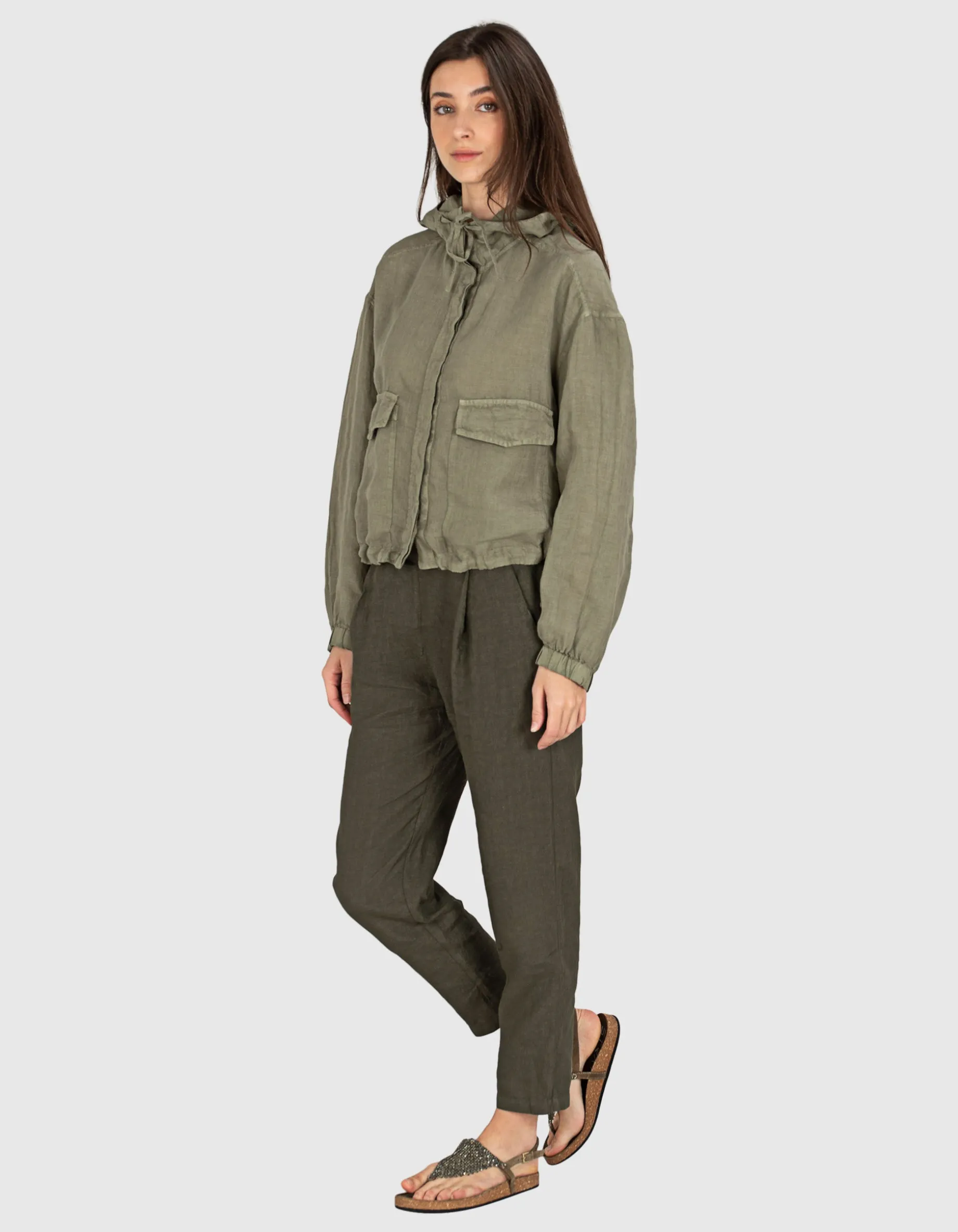 Leinen Jacke mit Kapuze