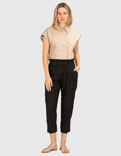 Leinen Paperbag-Hose