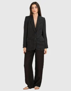 Leinen-Mix Blazer mit Schulterpolstern