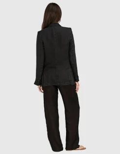 Leinen-Mix Blazer mit Schulterpolstern