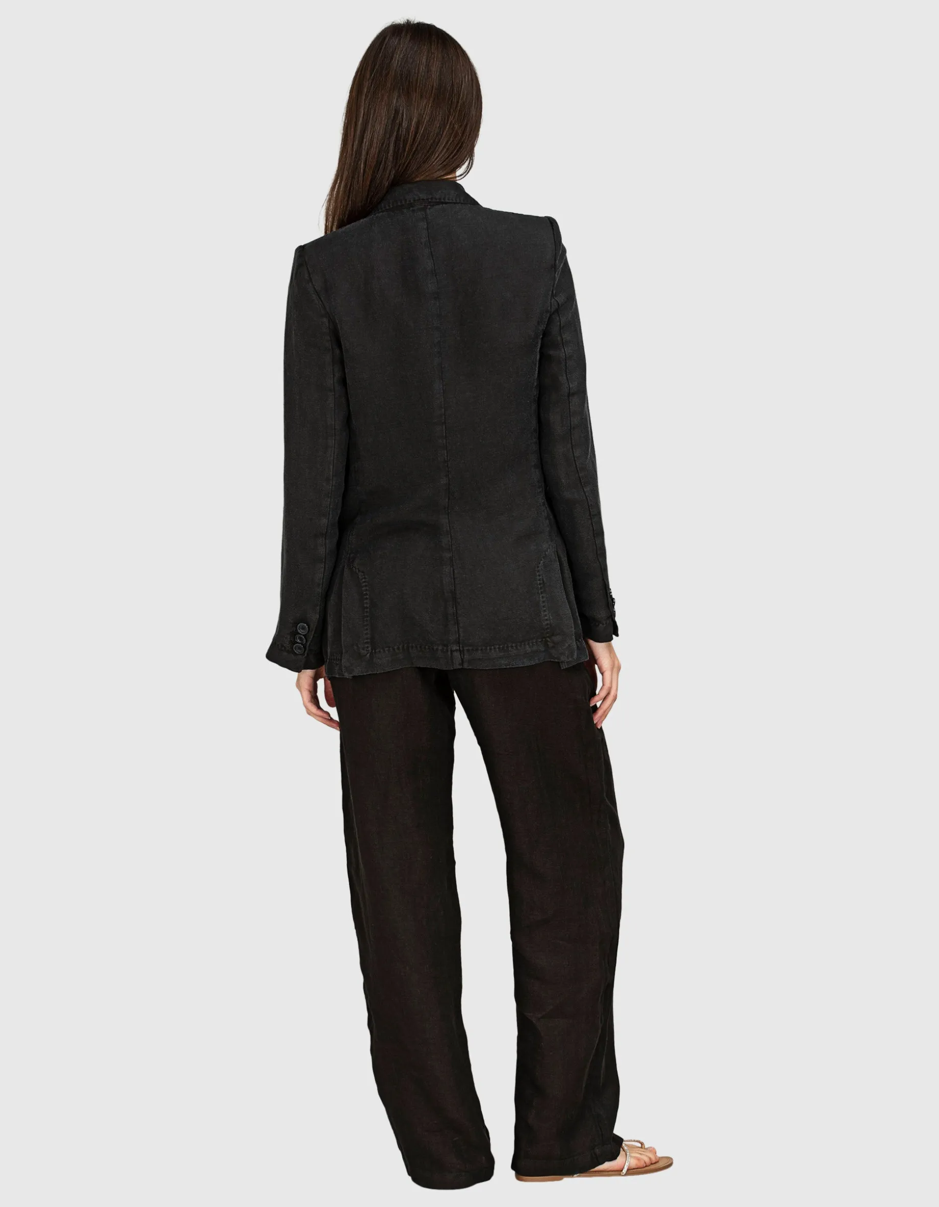 Leinen-Mix Blazer mit Schulterpolstern