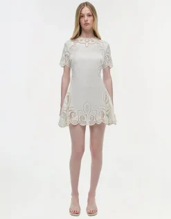 Leinen-Mix Mini-Kleid mit Spitze