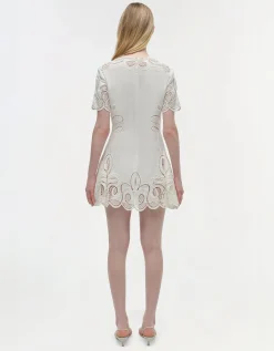 Leinen-Mix Mini-Kleid mit Spitze