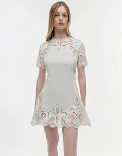 Leinen-Mix Mini-Kleid mit Spitze