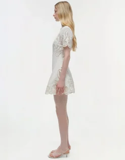 Leinen-Mix Mini-Kleid mit Spitze