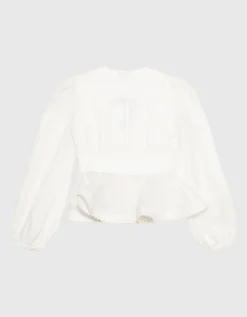 Leinen-Seiden-Mix Peplum-Bluse Dawning mit Perlen-Verzierung