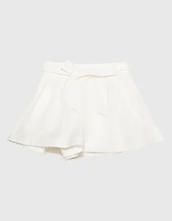 Leinen-Seiden-Shorts Dawning mit Perlen-Besatz