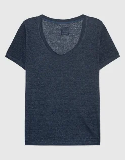 Leinen-T-Shirt mit Rundhalsausschnitt