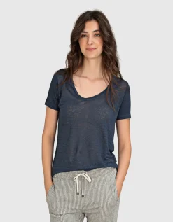 Leinen-T-Shirt mit Rundhalsausschnitt