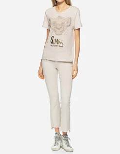 Leinen-T-Shirt mit Strasssteinen