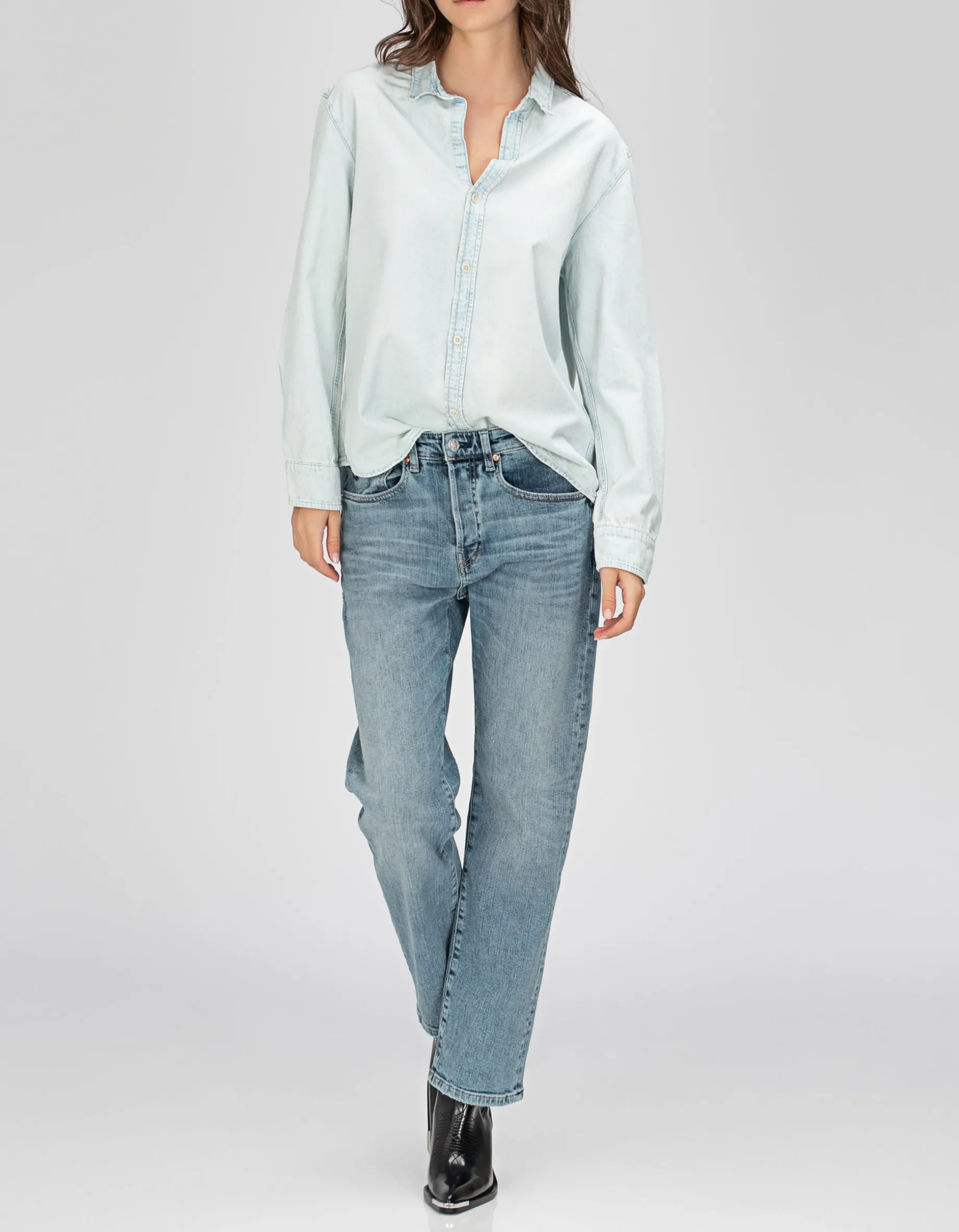 Loose-Fit Jeanshemd im Washed-Out Look