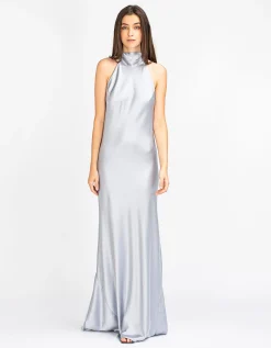 Maxi Satin-Neckholder-Kleid