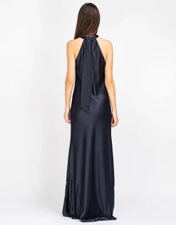 Maxi Satin-Neckholder-Kleid