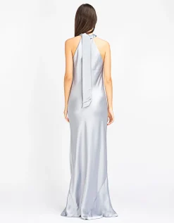 Maxi Satin-Neckholder-Kleid