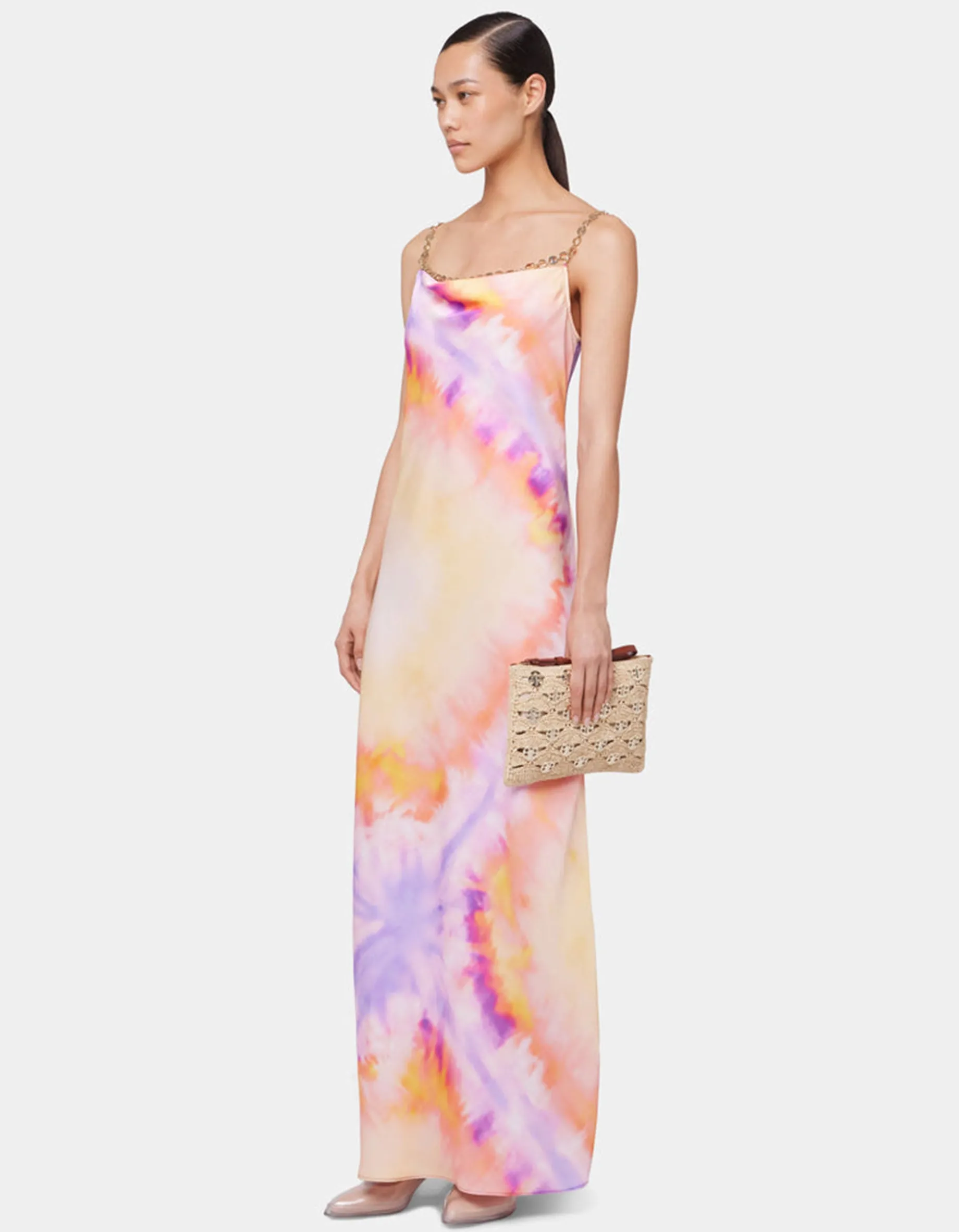 Maxi-Batik-Kleid mit abnehmbaren Ketten-Trägern
