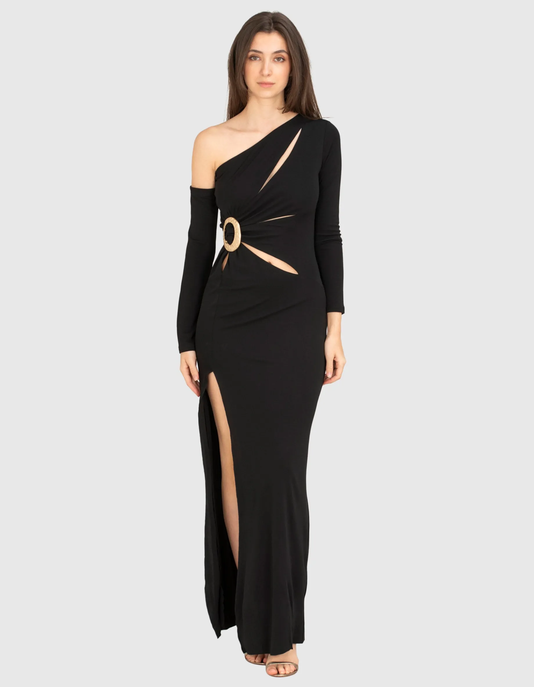 Maxi-Kleid mit Cut-Outs und Metall-Verzierung