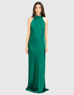Maxi-Satin-Kleid mit Binde-Detail