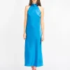Midi Satin-Neckholder Kleid Sienna Celeste