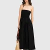 Midi-Bandeau-Popeline Kleid