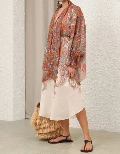 Midi-Kleid Rhiannon im Cape-Stil mit Bindegürtel