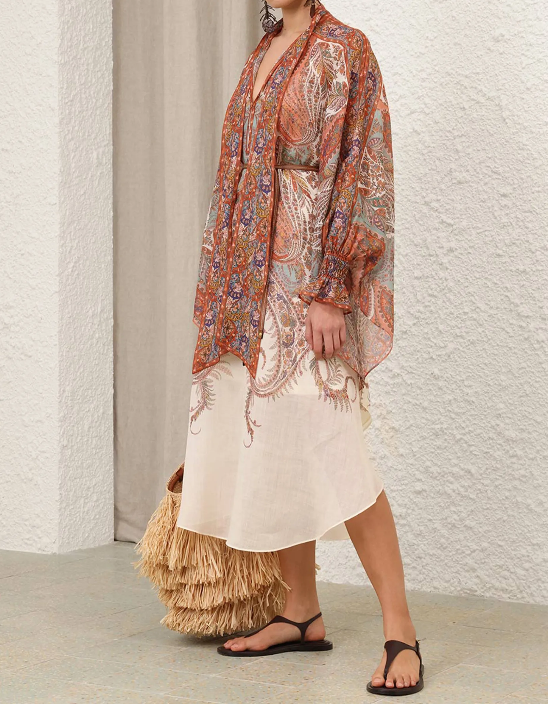 Midi-Kleid Rhiannon im Cape-Stil mit Bindegürtel