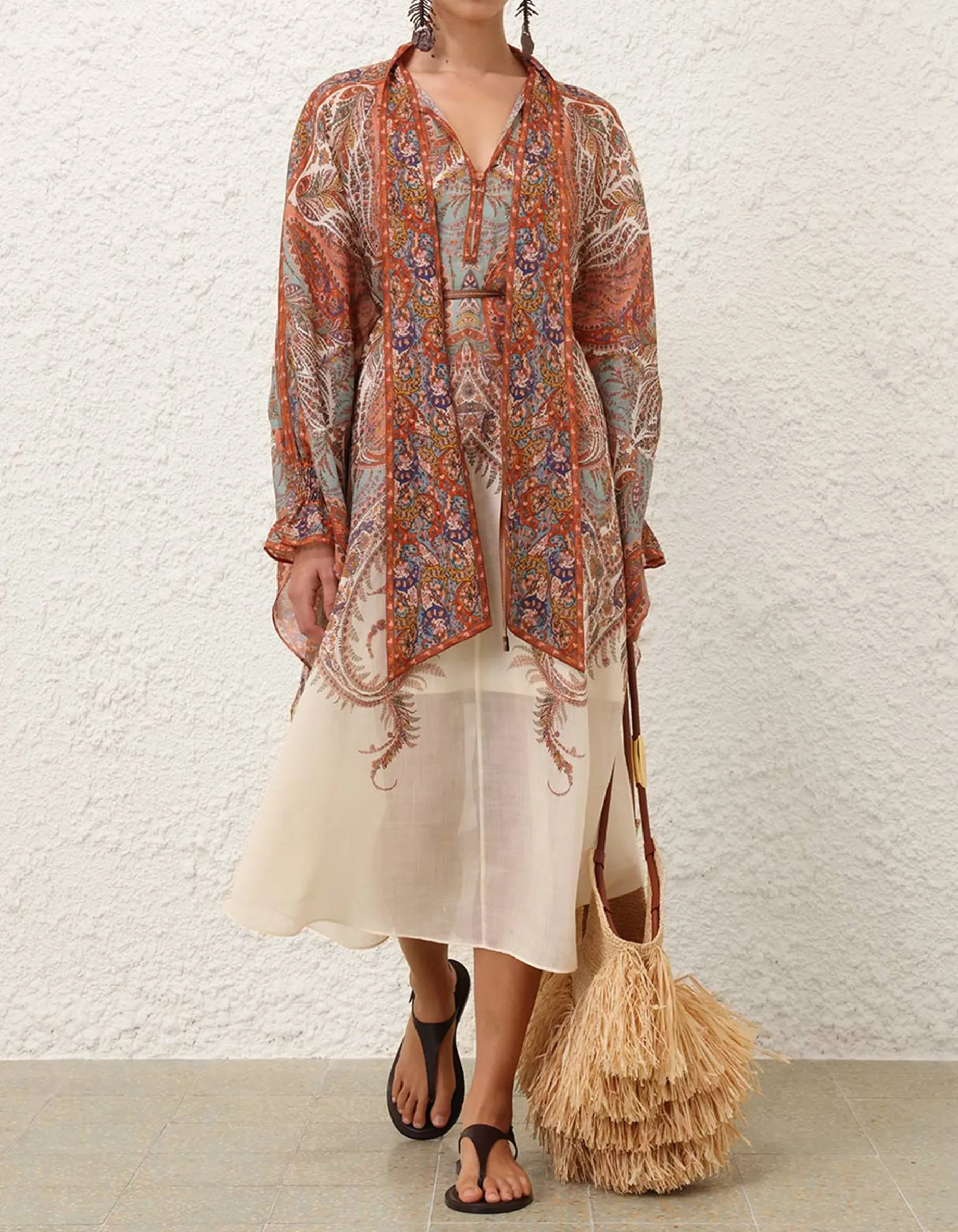 Midi-Kleid Rhiannon im Cape-Stil mit Bindegürtel