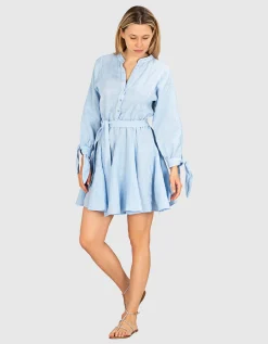 Mini Leinen-Kleid mit Bindegürtel