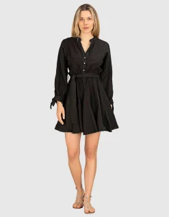 Mini Leinen-Kleid mit Bindegürtel