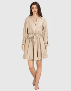 Mini Leinen-Kleid mit Bindegürtel