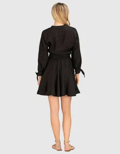 Mini Leinen-Kleid mit Bindegürtel
