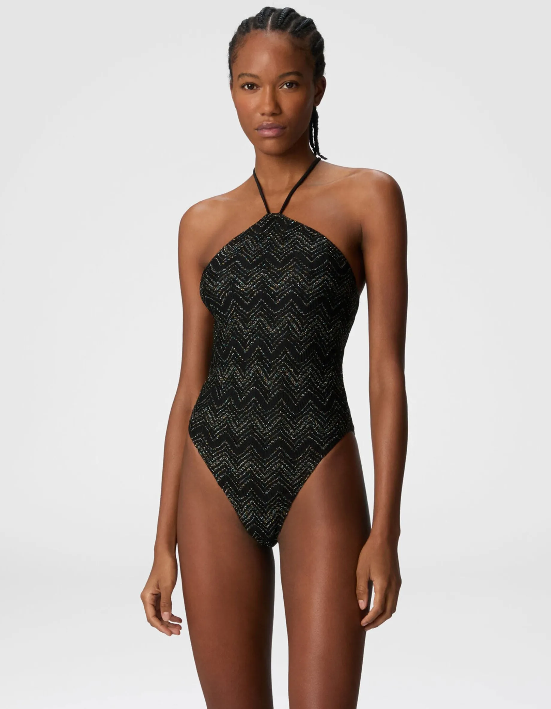 Neckholder-Badeanzug aus Zick-Zack-Lamé aus Viskose