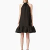 Neckholder-Seiden-Peplum-Kleid