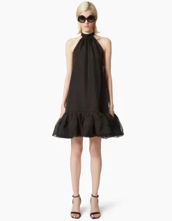 Neckholder-Seiden-Peplum-Kleid