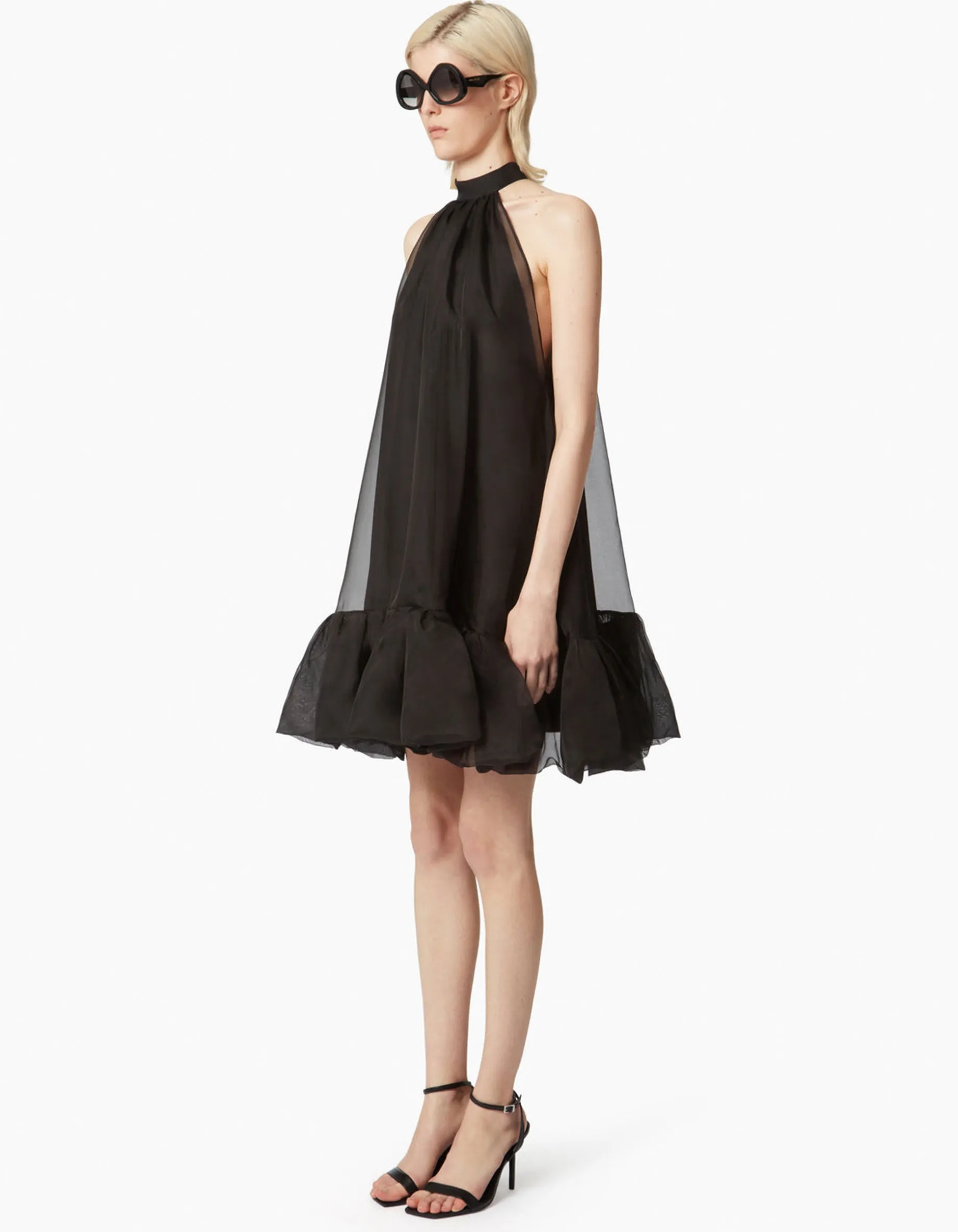 Neckholder-Seiden-Peplum-Kleid