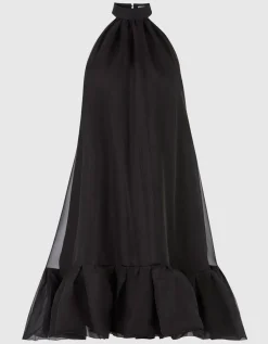 Neckholder-Seiden-Peplum-Kleid