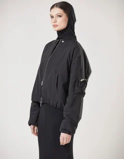 Nylon-Mix Bomberjacke mit Zipper-Details