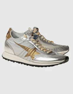 Nylon-Sneaker mit Leder-Details und Glitter-Finish