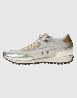 Nylon-Sneaker mit Leder-Details und Glitter-Finish